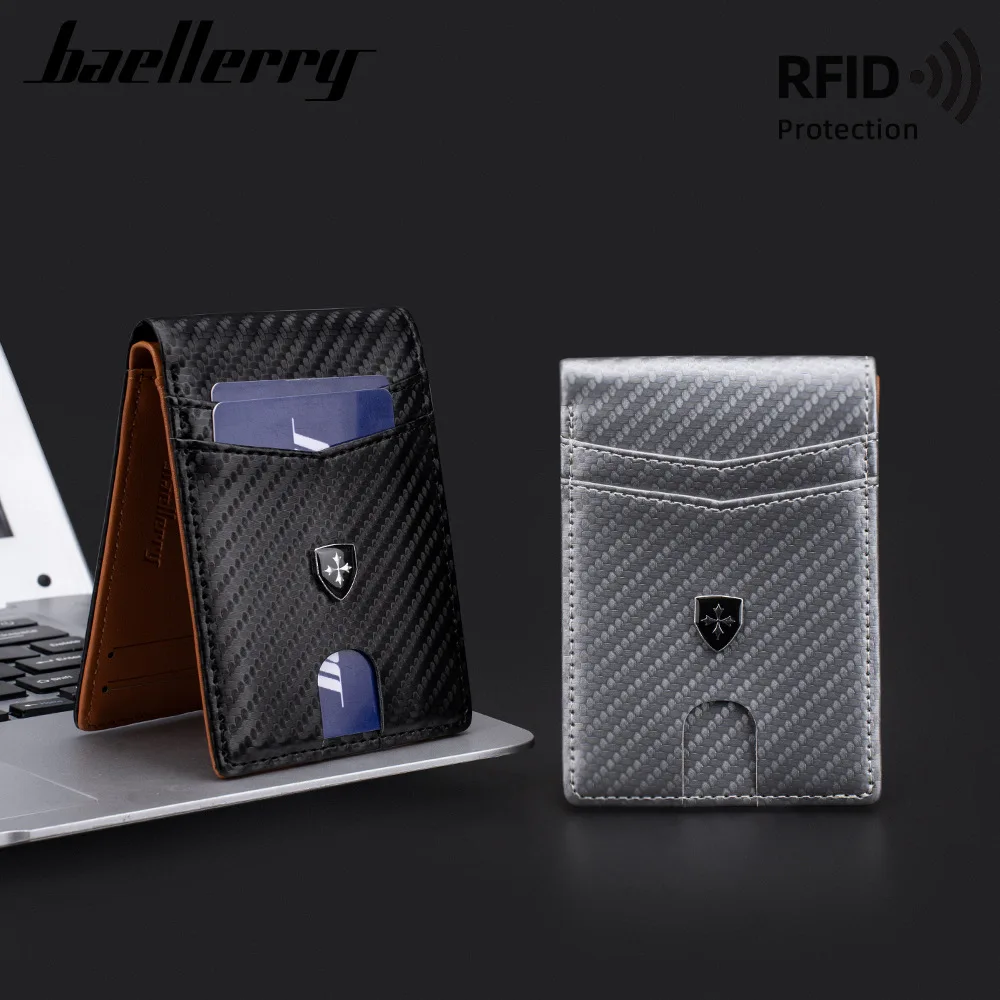 베일러리 슬림 RFID 남성용 지갑 가죽 머니 클립 지갑 차단 기능 앞주머니용 이중 접이식 신용카드 홀더 남성용