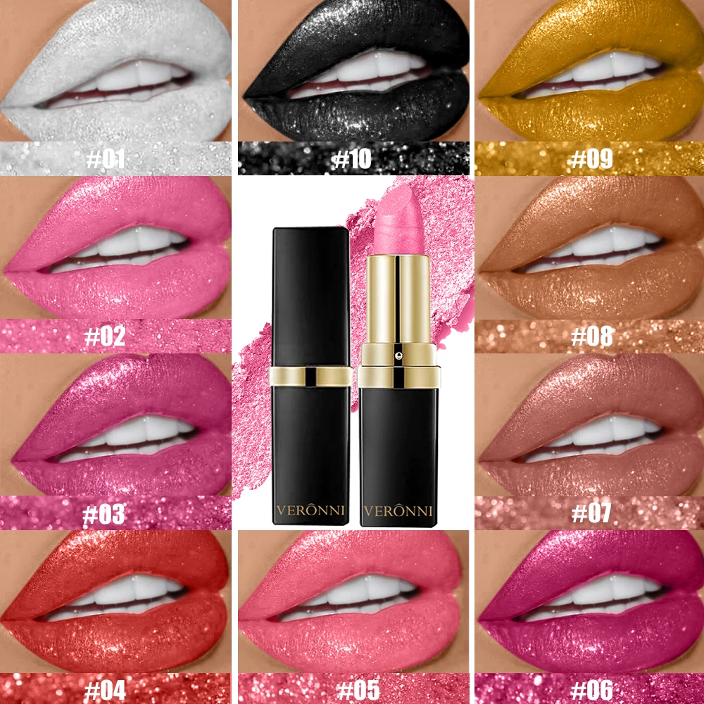 10 Color Glitter Lipsticks Shimmer Shiny Lipgloss Pearlescent Lip Tint Waterproof Long Lasting Diamond Lips Glaze Makeup Cosmeti 2