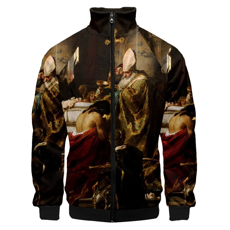 thumbnail image 1 of Chaqueta de hombre con estampado 3D de mural de lujo barroco retro, sudadera de exterior de aristocracia medieval, chaqueta de gran tamaño, abrigo, ropa de calle, 1 of 5