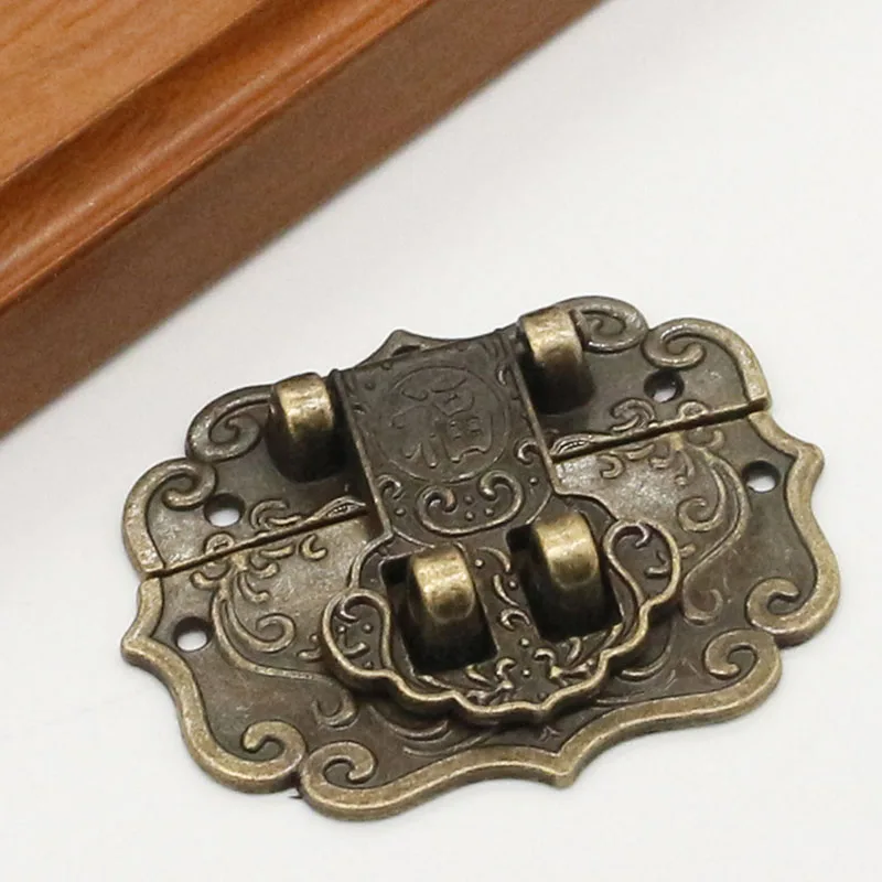 Vintage Bronze Hasp Latch Decorative Wooden Jewelry Box Mini Cabinet Buckle Hasp Locks Furniture DIY Hardware One set