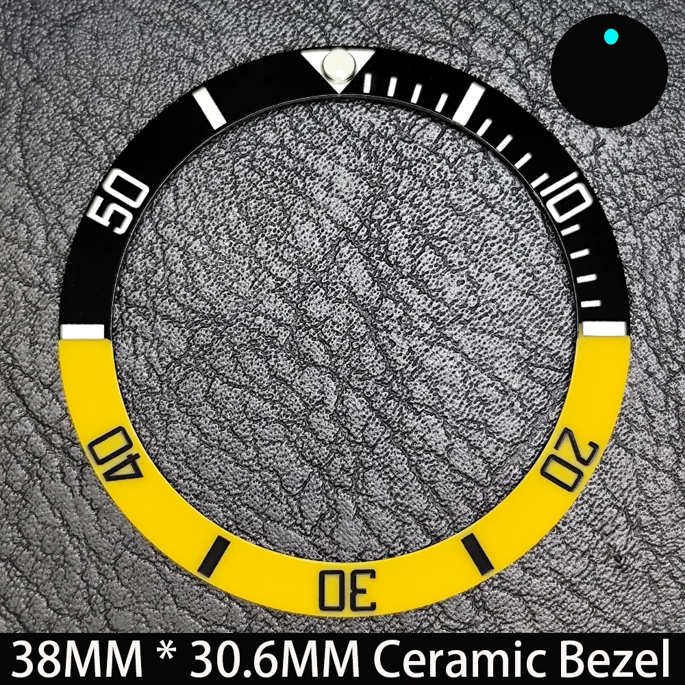 Elegant Blue Luminous Bezel GMT and Diving Watch Insert, Sloping 38mm x 30.6mm Ceramic/Aluminum