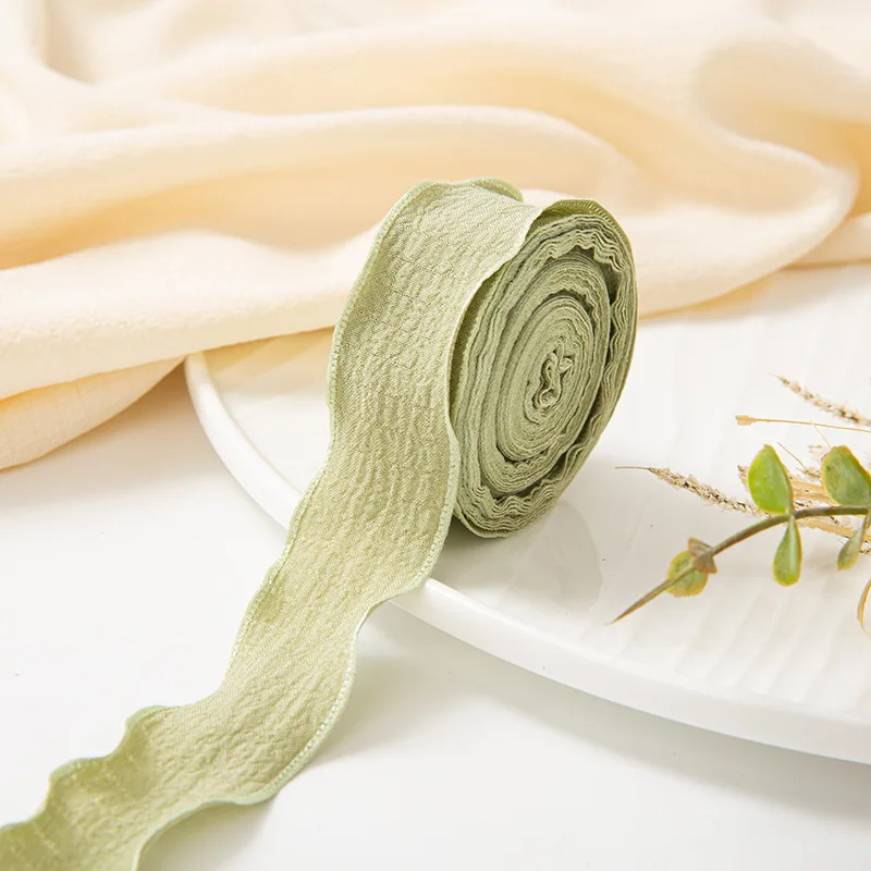 Elegant Wrinkled Lace Edge Silk Ribbon - 10 Yards for DIY Crafts and Decorative Projects