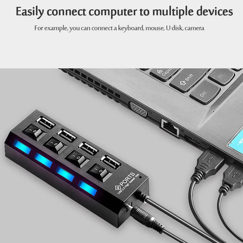 USB Hub Adapter 7 Port 2.0 Multi Splitter Power Adapter 4/7 Port Multiple Expander 3.0 with Switch Cable