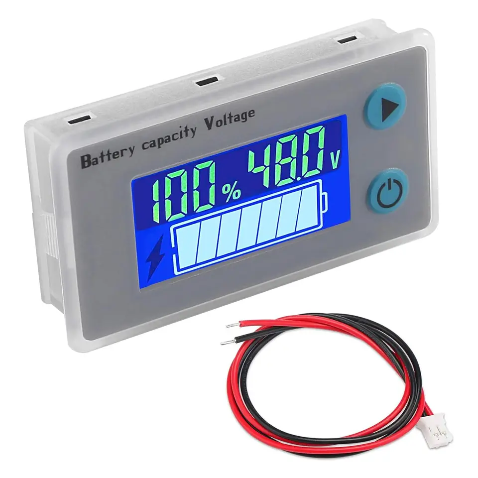 Garsent Digitale accutester, 12-48 V, LCD, capaciteitteller, universele batterij-indicator, waterdicht, accu-voltmeter (blauw