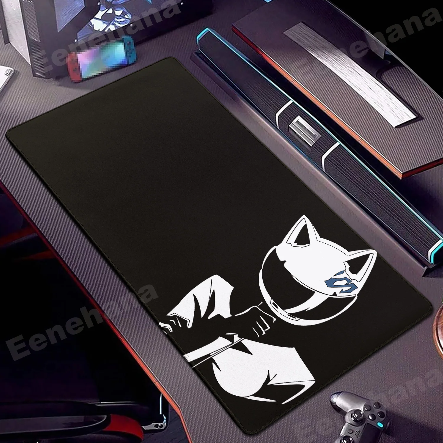 Gothic Anime Devil Mask Mousepad – Large Rubber Gaming Desk Mat with Locking Edge and HD Print