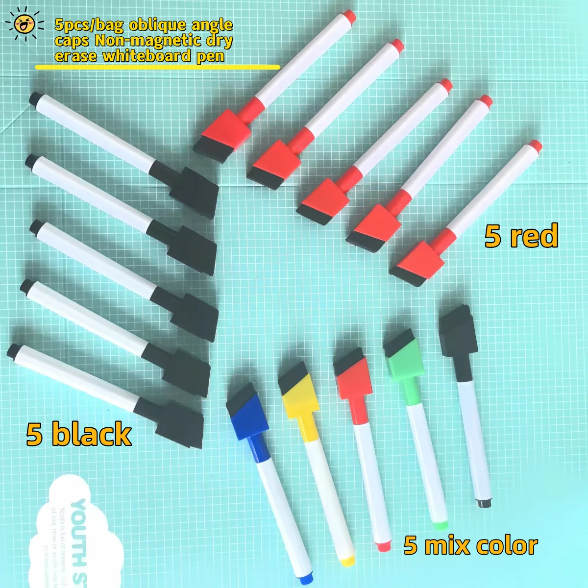 Oblique Angle Caps Whiteboard Dry Erase Markers 5pcs/Bag