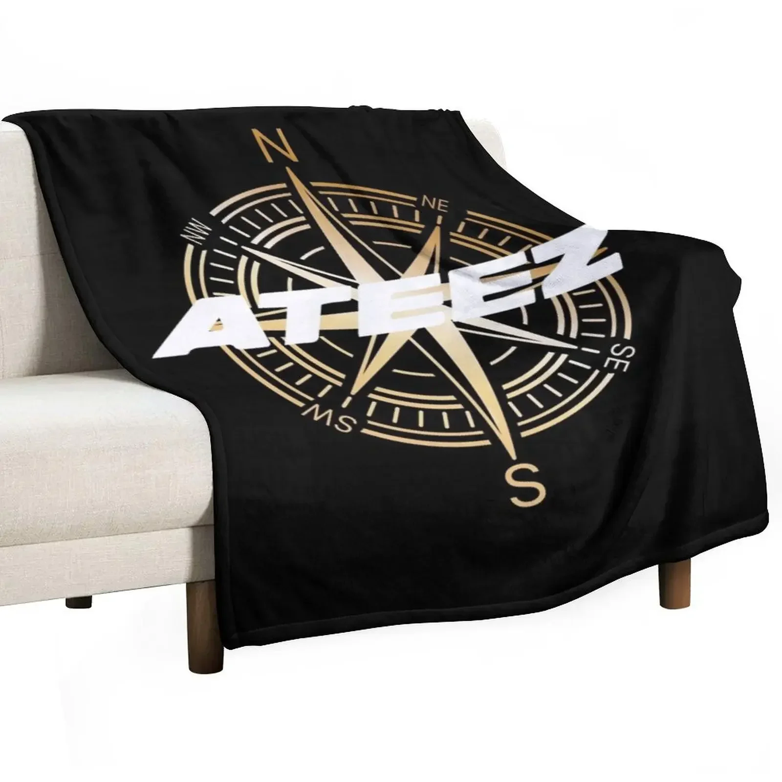

ATEEZ COMPASS DESIGN Throw Blanket Flannel Fabric Furry Bed Fashionable Soft Big Blankets