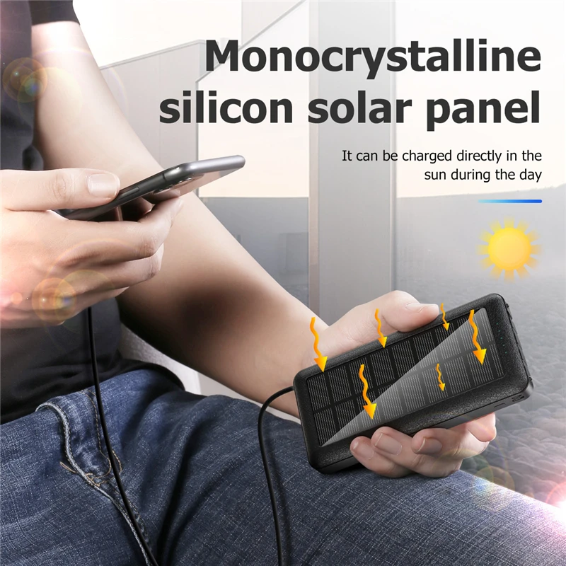 Solar Power Bank 30000mAh Portable Solar Charger Powerbank for iPhone 16 Xiaomi Samsung External Battery Fast Charging Poverbank 4