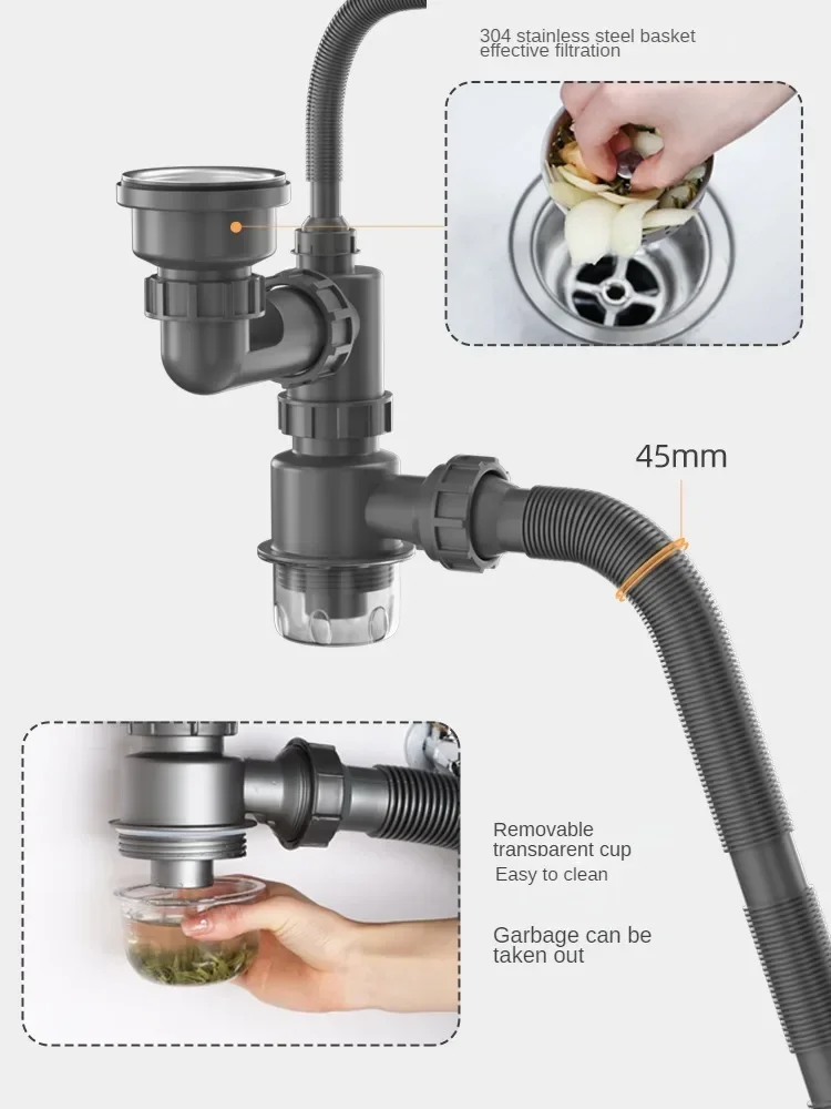 Kitchen Sink Drainer Set Vegetable Basin Downcomer Accessories Sewer Pipe drain pipe Scullery Pool Home & Kitchen