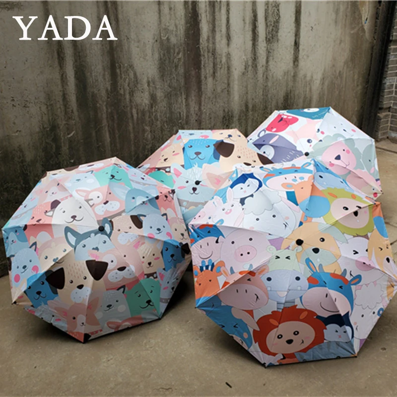 

YADA Lovely Cartoon Pattern Umbrellas Rain Women UV Folding Umbrella Windproof Black Coating Umbrellas Parasol YY220008