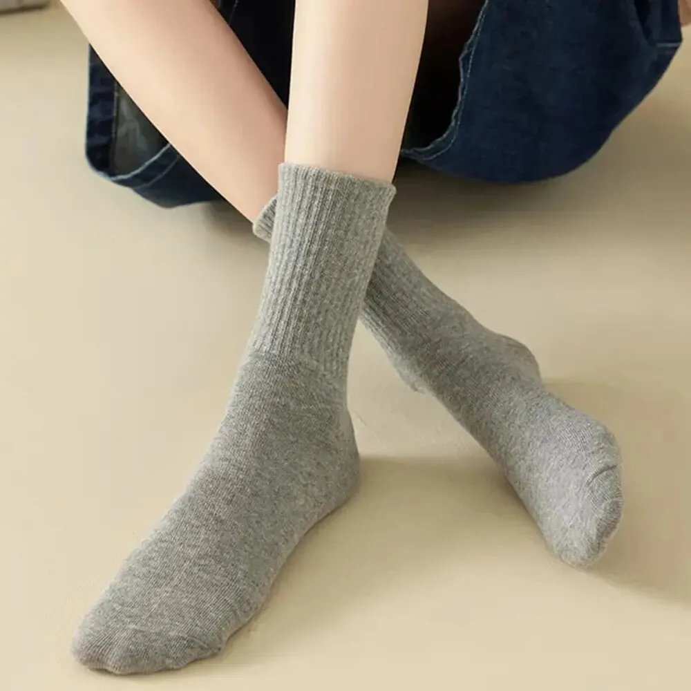 Sports Socks Women Mid Socks Solid Color Breathable Comfortable Autumn Winter Sweat Absorbing 6 Pairs