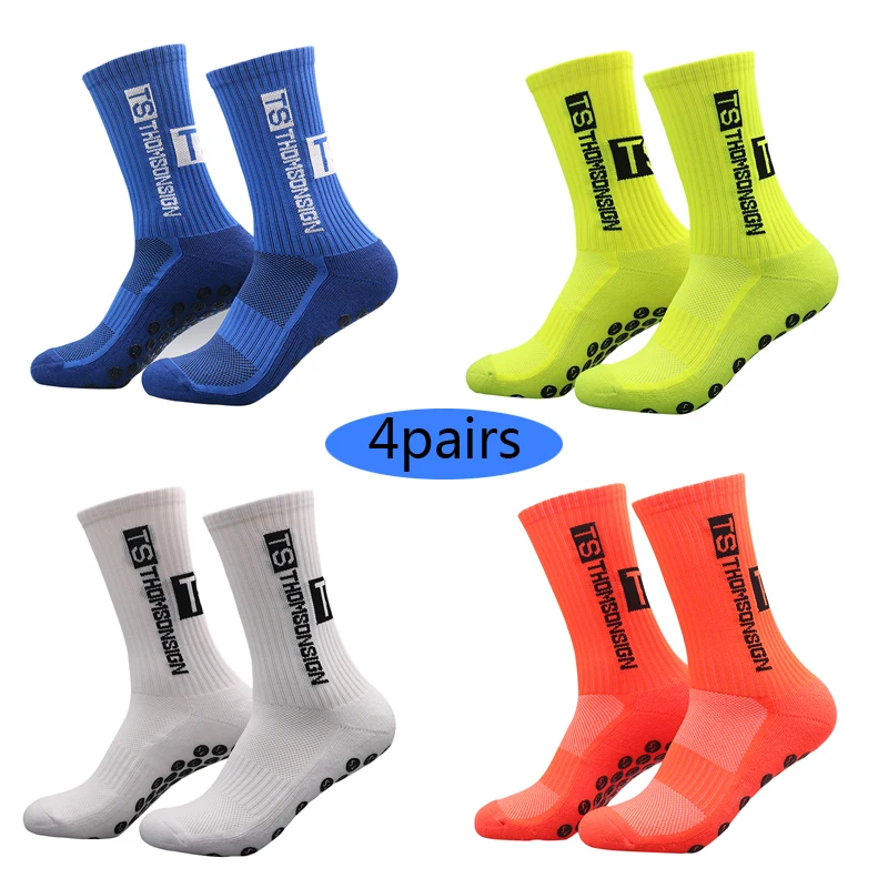 4 pairs New Style TS Football Socks Round Silicone Suction Cup Grip Anti Slip Soccer Socks Sports Men Women Baseball Socks