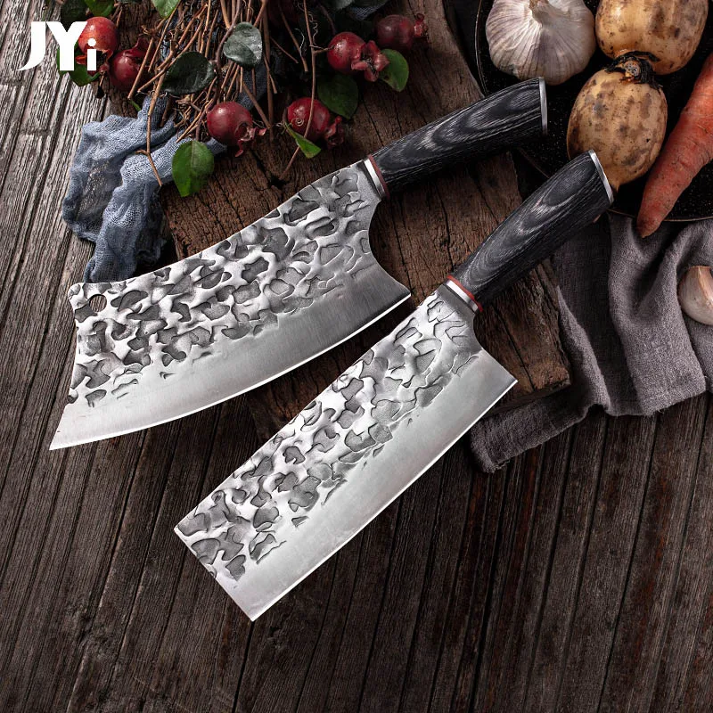 

Hand Forged Kitchen Knives Chef Slicing Meat Cleaver with Wood Handle Vegetable Cutter High-Carbon Steel Carving Nakiri Knife