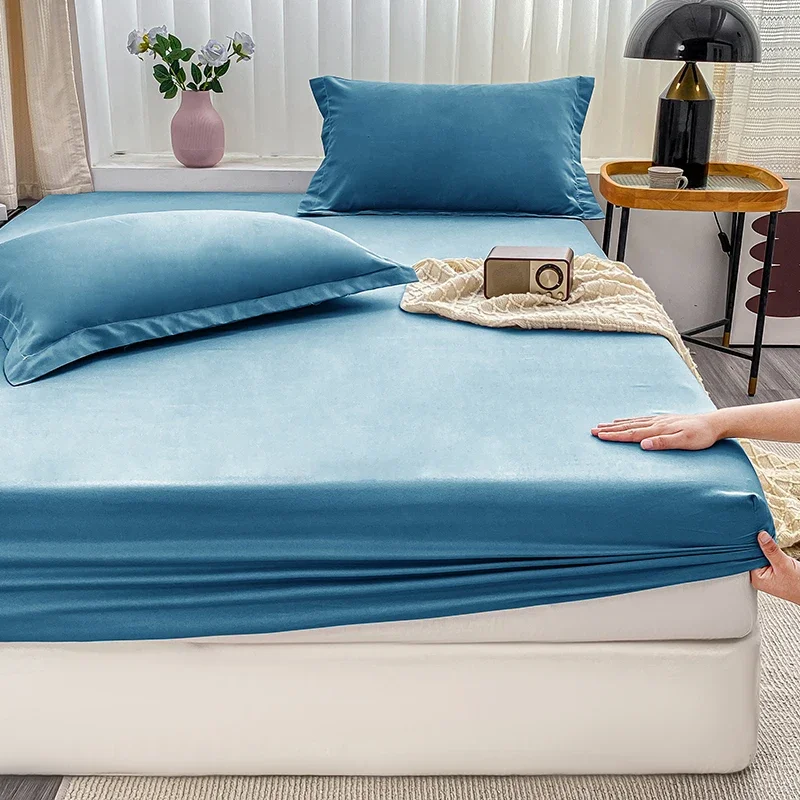 Double Bed Sheets Couple Elastic Fitted Sheet  Microfiber  Ultra-Soft Hotel Luxury Mattresses cover Queen single king Size 2