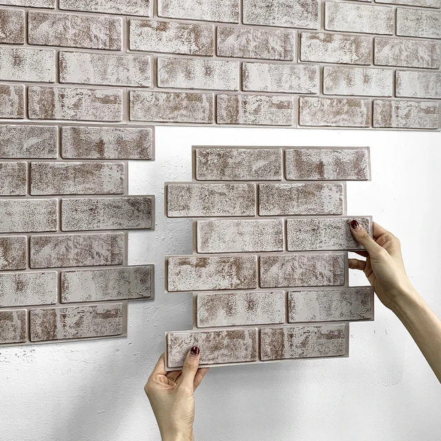 10Pcs 3D Whitewash Brick Peel and Stick Wall Tile Self Adhesive Faux Brick  Wall Panel 3D Wall Sticker Backsplash Tile Sticker - AliExpress