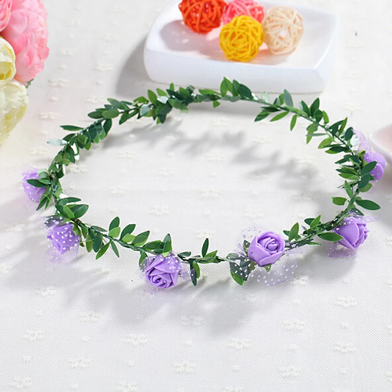 Frauen Floral Kranz Rosa Rose Blume Crown Mädchen Böhmen Girlande Kopfschmuck mit Verstellbaren Band Braut Hochzeit Zubehör – Detail 6