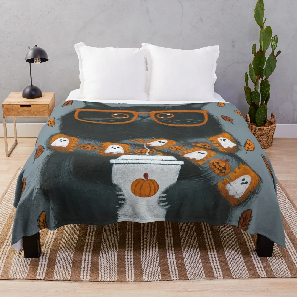 

Autumn Pumpkin Spice Kitty Throw Blanket Vintage Tourist manga Decorative Throw Blankets