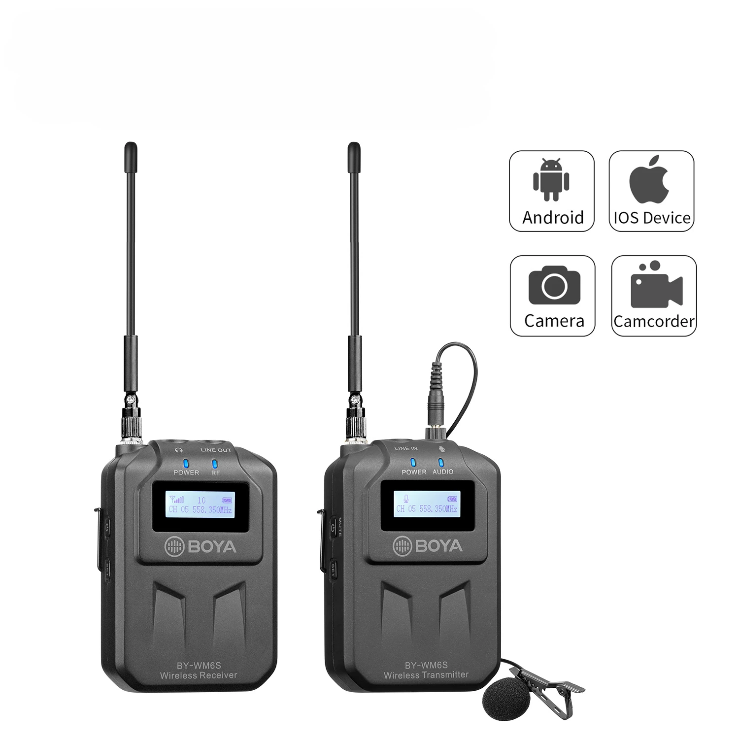 

BOYA BY-WM6S UHF Condenser Wireless Lavalier Microphone for Smartphone Tablet DSLRs Cameras Camcorder Audio Recorder Streaming
