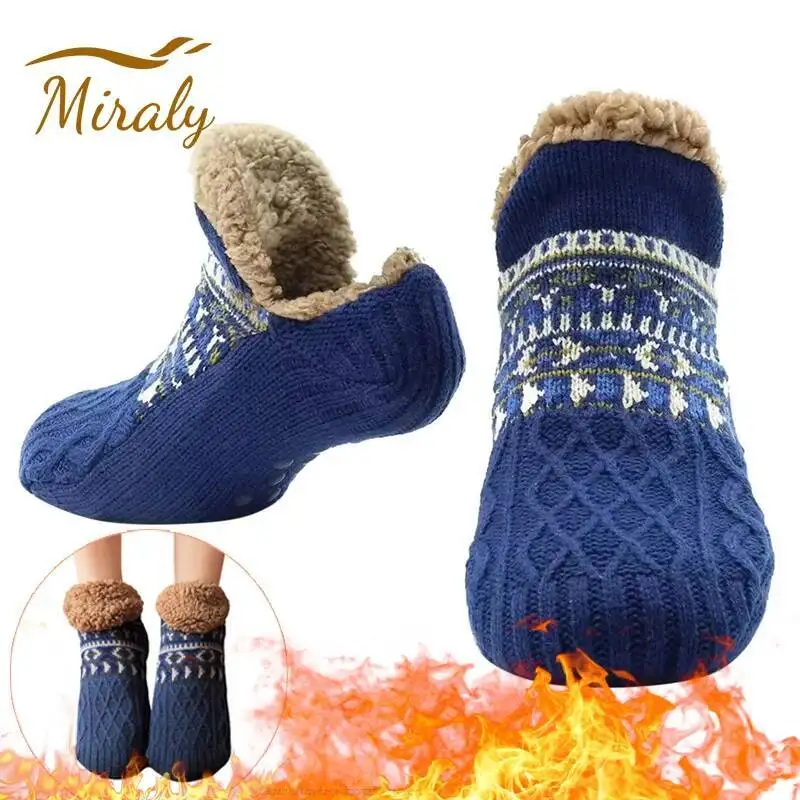 Home Slippers Socks Winter Thicken Velet Warm Floor Women Men Snow Sleep Carpet Non-slip Yoga