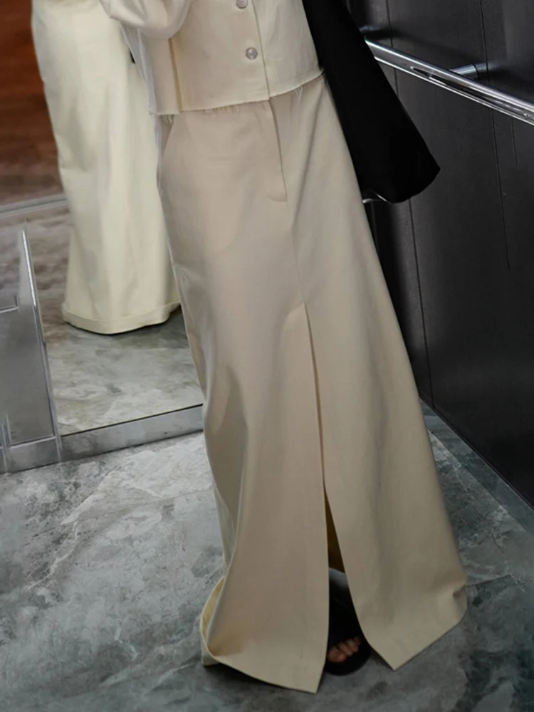 New Skirt Sets For Women Full Sleeve Shirt High waisted Split Long Skirt Two-Piece Solid Color Loose Lady Summer 2025 New