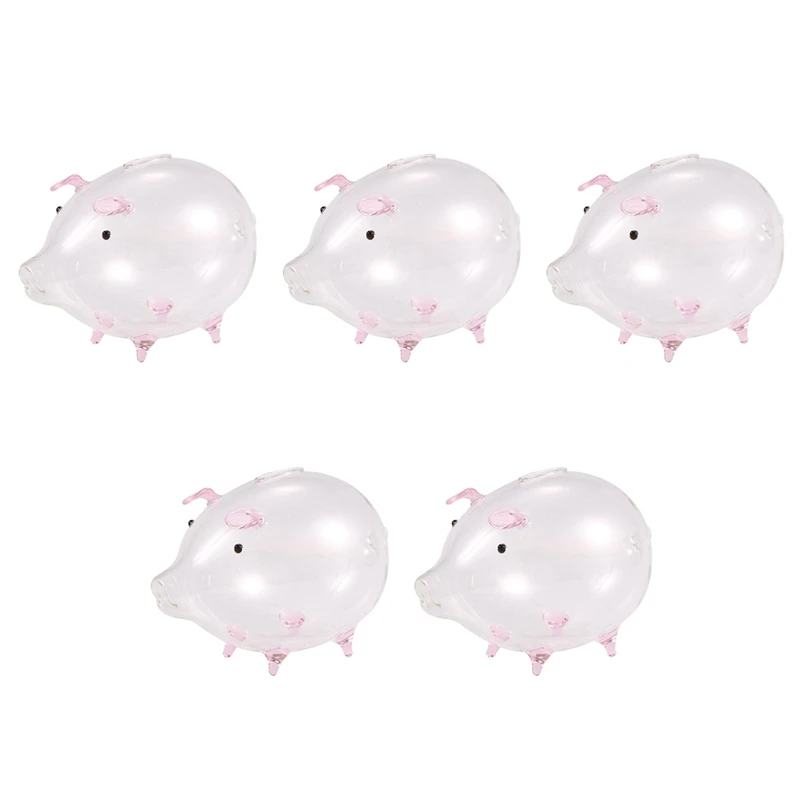 

5X Pig Piggy Bank Money Boxes Coin Saving Box Cute Transparent Glass Souvenir Birthday Gift For Children Kids-Pink