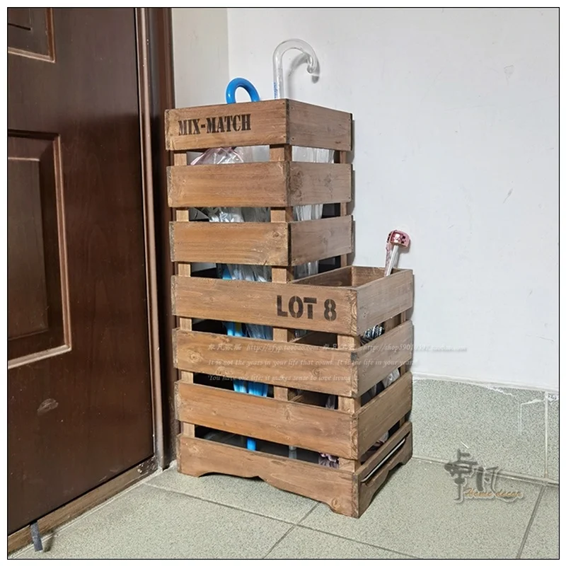 

Ретро-стеллаж для хранения аксессуаров от дождя, стеллаж для домашнего магазина, декоративный деревянный стеллаж для зонта, можно дренировать