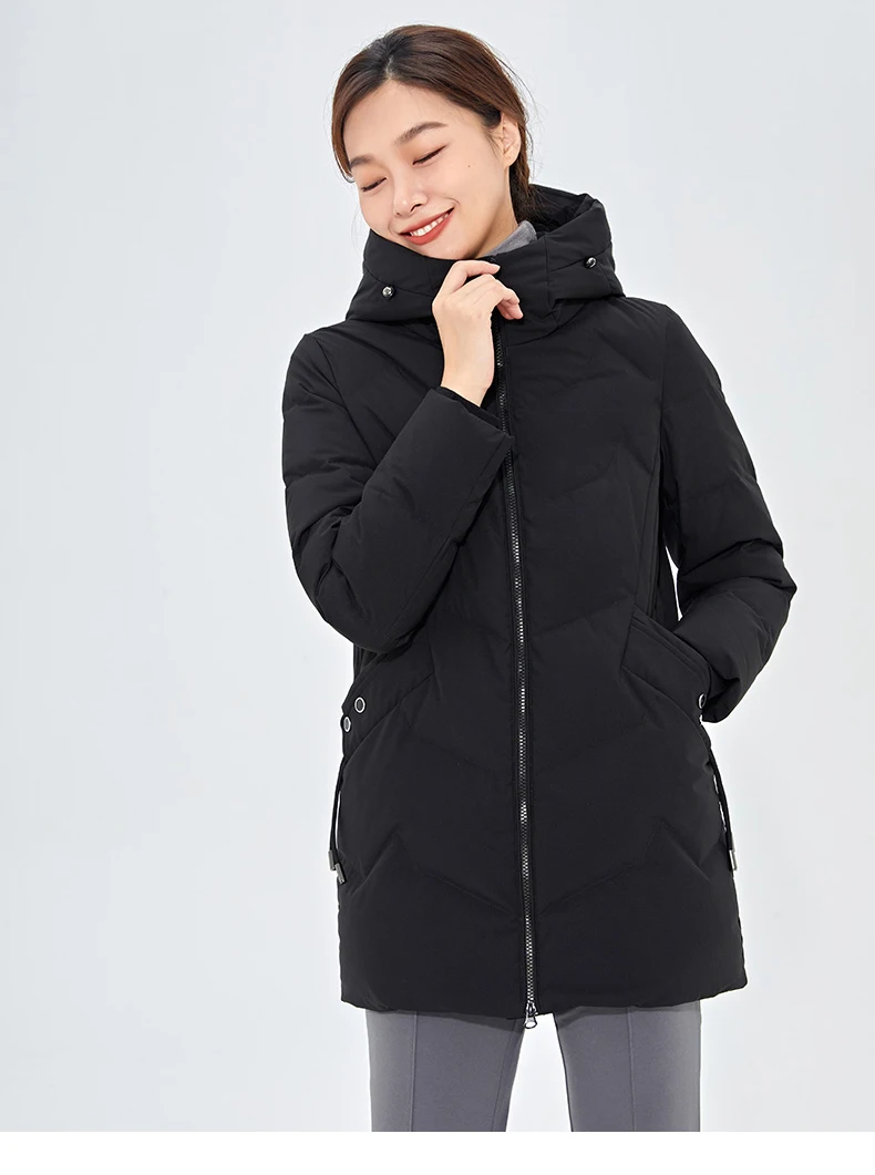 Chericom Down Jacket Women Winter Hooded Mid Long Duck Down Thick Warm Padded Coat Loose Versatile Commute Puffer Jackets 289193