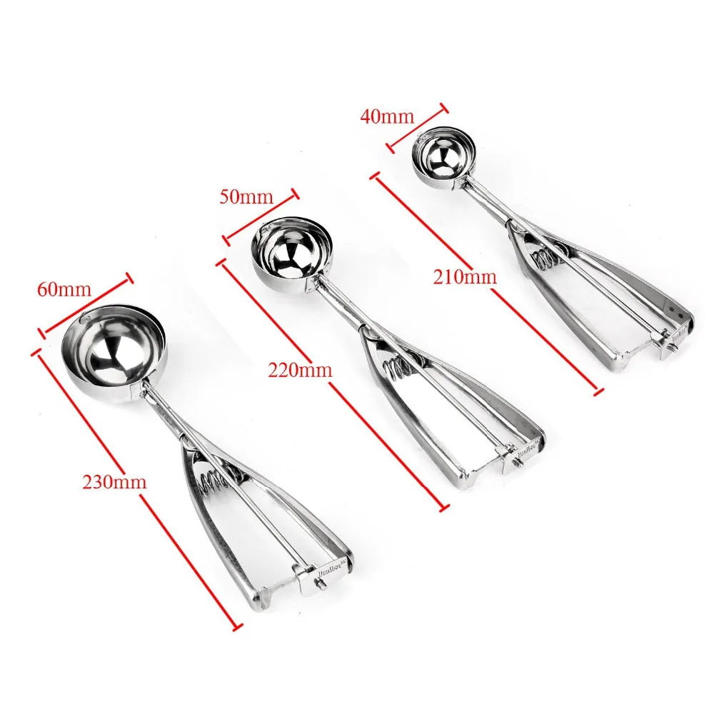 Description Picture 4 of itemIce Cream Scoop 4,5,6cm Stainless Steel With Trigger Cookie Scoop Spoon Frozen Cooking Tools Ice Cream Decorating Tool