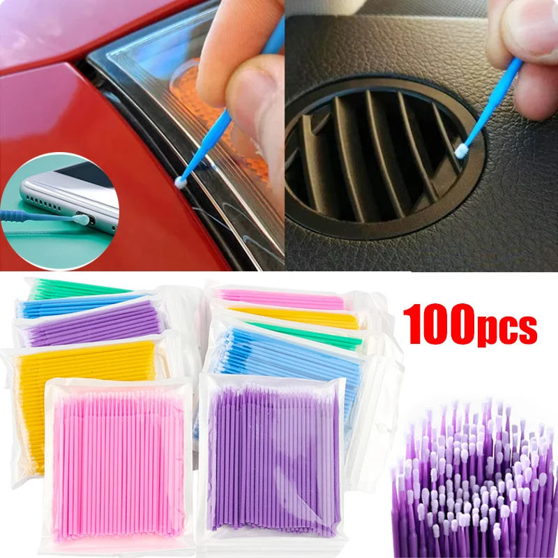 Carro detalhando ferramenta de toque, Micro escova descartável, ponta fina, carro detalhando, 100pcs