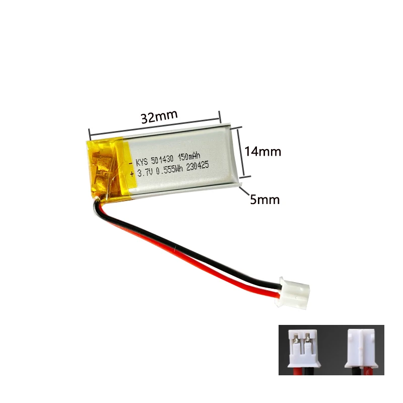 

PCB Protected 3.7v 501430 150mah Rechargeable Lipo Battery With Ph2.0 Connector For GPS,Bluetooth Earphones,Recording,Reading Pe