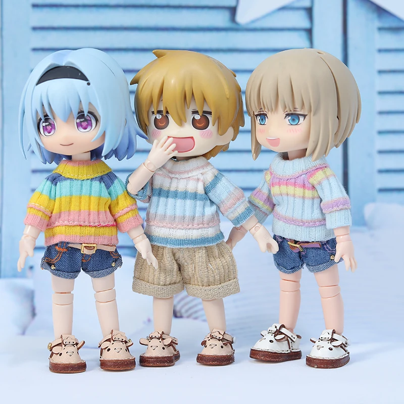 Ob11 Doll Candy Colors Jean Pant Clothes Cute Rainbow Short Sleeve Stripe Sweater Diy Dress Up Toys For Obitsu 11 Gsc YMY Molly 2