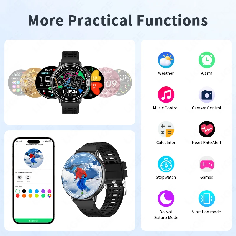 LIGE GPS Smart Watch Heart Rate Monitoring Bluetooth Call Outdoor Sports 1ATM Waterproof 1.39 Inch Screen Men Woman Smartwatch