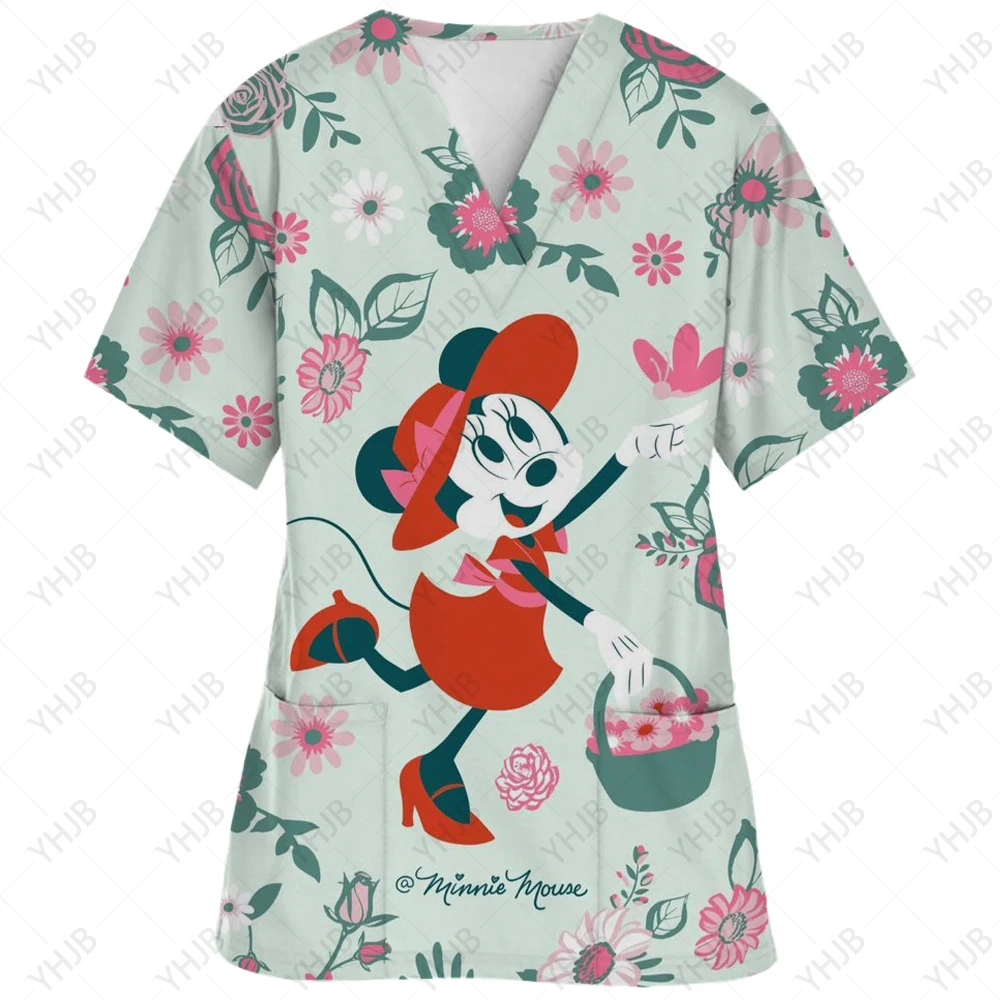 thumbnail image 1 of Ropa de enfermería navideña con estampado de dibujos animados de Minnie y Mickey Mouse, camisetas de mujer, uniforme de trabajo de manga corta para mascotas, camisa de disfraz, 1 of 5