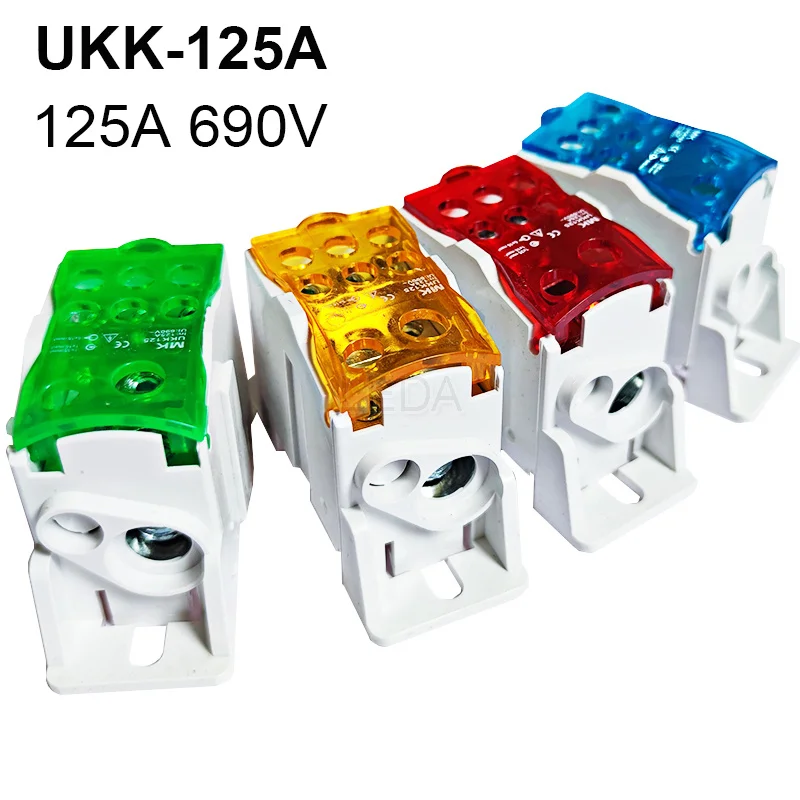 Wire connectors din rail terminal block 1Pcs Din Rail UKK125A Terminal Block 1 in Many Out Distribution Box Universal Electric Wire Connector Red Yellow Blue Green