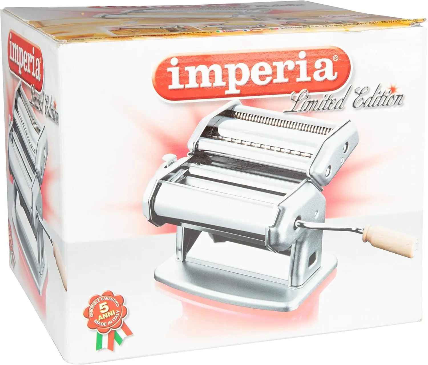 Pasta Maker Machine, Limited Edition-Makes 6 Different Types of Pasta-Adjustable Thickness, Made in Italy Great fo