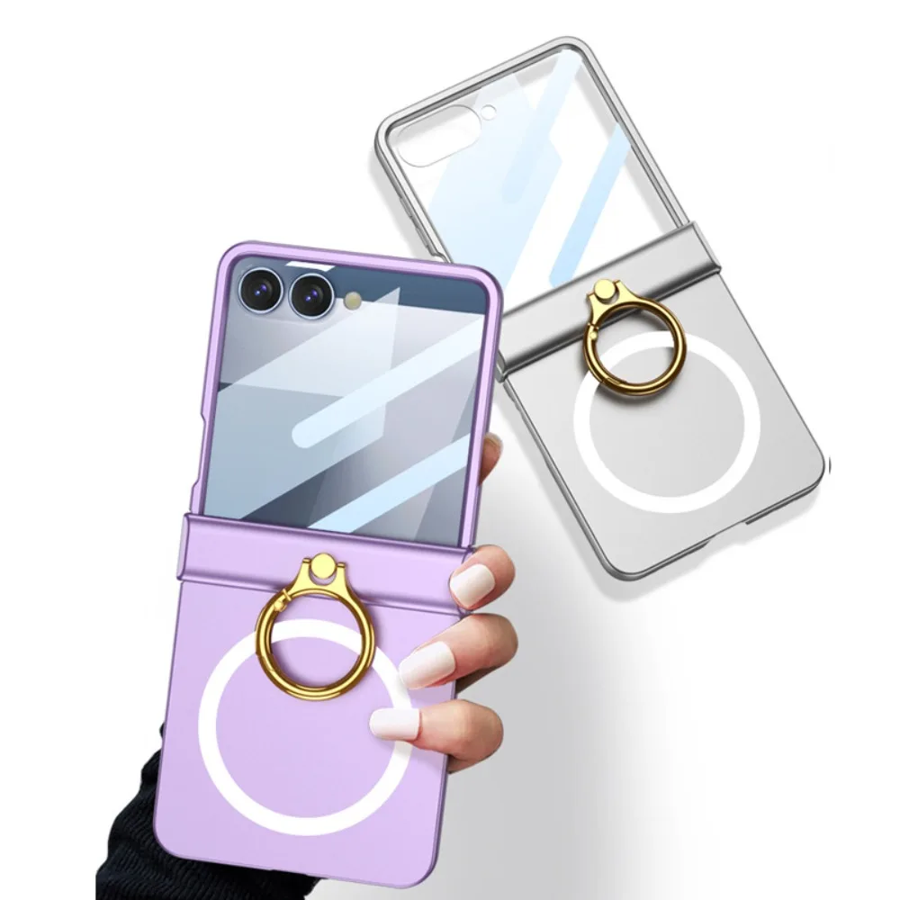 Magnetic Phone Case with Front Screen Protector, Ring Kickstand, and Hinge Protection