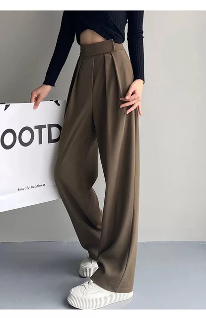 XUAN Phd Brown Wide Leg Women Classic Suit Pants Female High Wasit