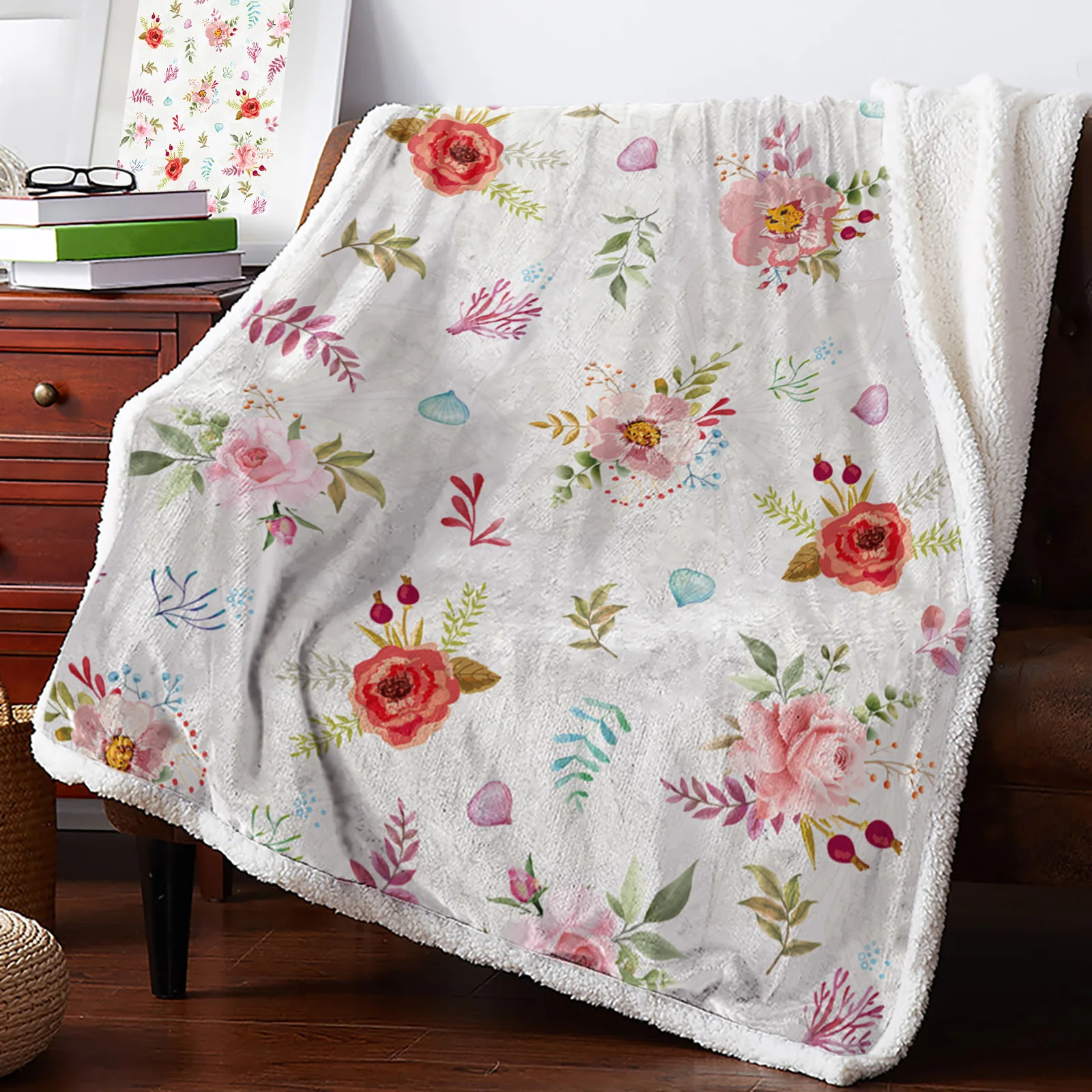 

Зимнее теплое кашемировое одеяло с цветами и листвой для кровати, шерстяные покрывала для офиса