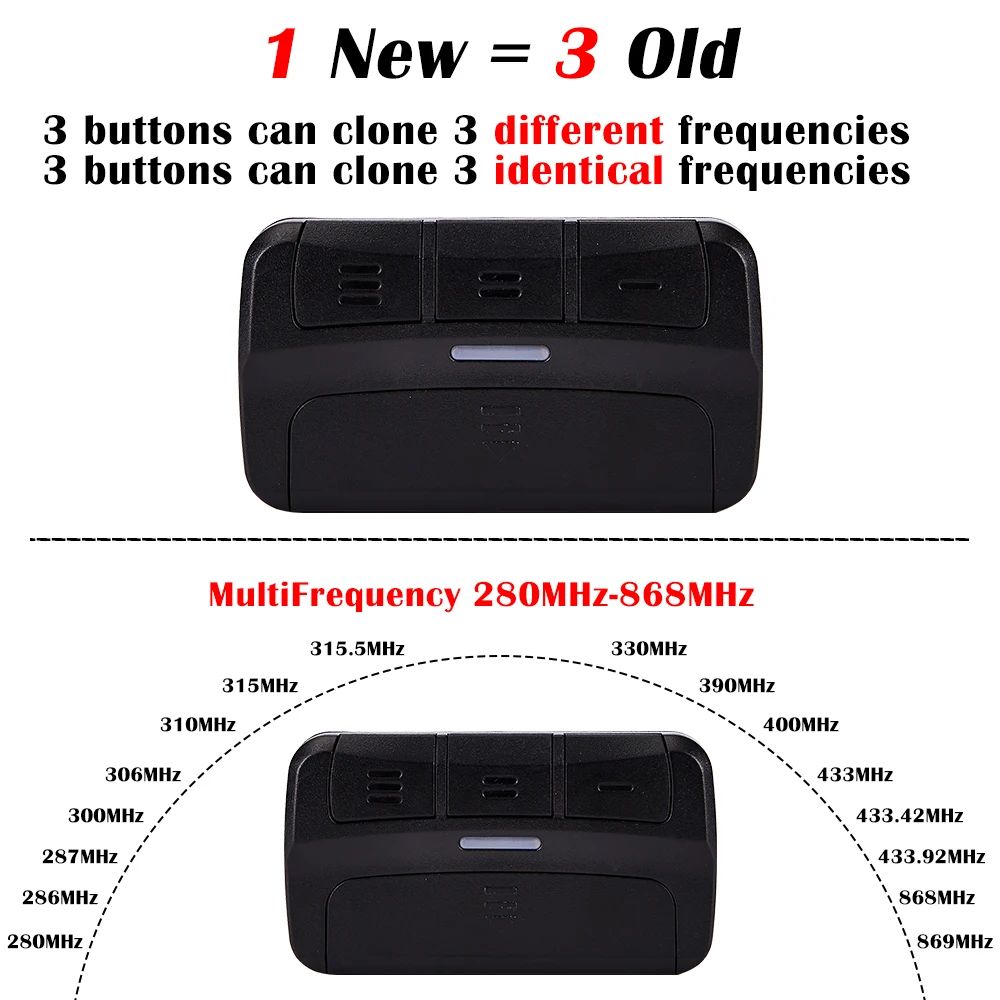 rolling code remote duplicator 287-868MHz garage door opener 3 in 1 remote control gate 433 door remote control