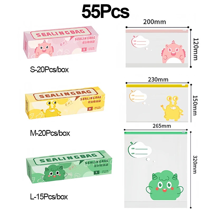 Reusable Food Storage Bags Variety Pack - 55 Piece Set (Snack & Sandwich) Leakproof and Freezer Safe Zipper Bags
