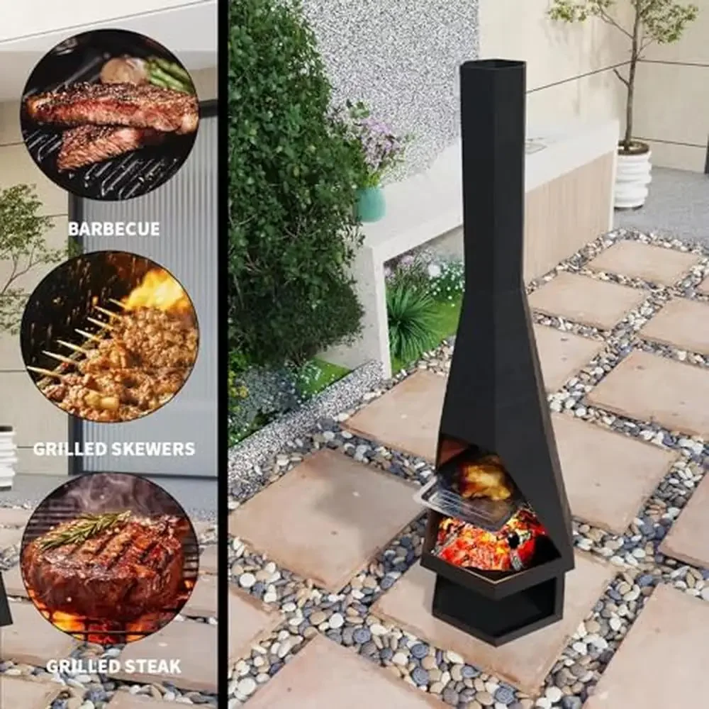 Steel Wood Burning Fire Pit Outdoor Rocket Design Set Accessories Metal Fireplace