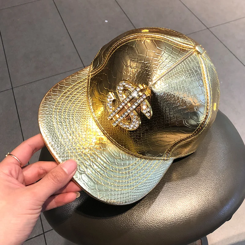 Leather hip hop hat street personality fashion play cool baseball cap stage show hip hop dance unisex flat brim