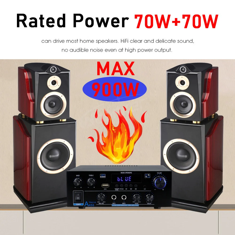 AK55 Bluetooth Amplifier HIFI Digital Sound Amp Channel 2.0 for Home Car Karaoke