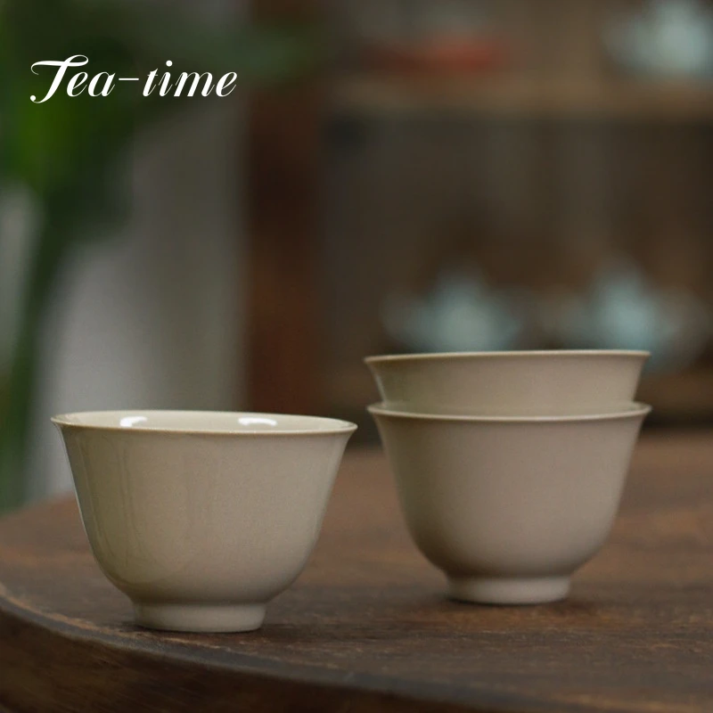 

2pc/Set 40ml Retro Plant Ash Glaze Ceramic Tea Cup Boutique Small Single Master Cup Tea-tasting Drinkware Kungfu Tea Accessories