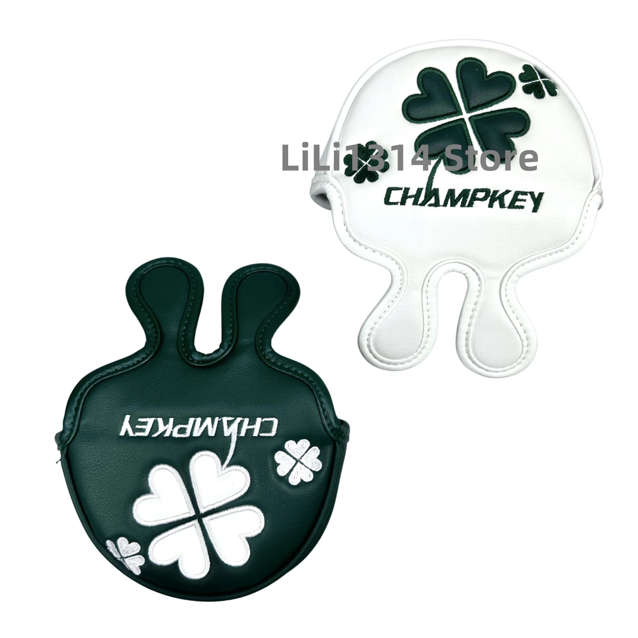 1pc Golf Clover Four Leaf Clover Pattern Putter Cover PU Leather Golf Mid Mallet Putter Club Head Cover with Magnetic Closure 6