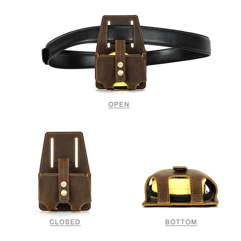Genuine Leather Large Measure Holder Tool Tapes Holster Pouch Loop Attach to Belt for Carpenters Electricians Storage Kit Holder