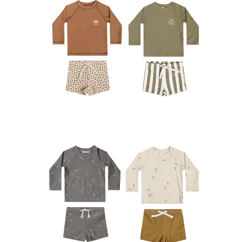 deer jonmi Summer Baby Boys SwimSuits Sets Long Sleeve Tops Shorts 2pcs Vacation Beach Sun-proof Children Swimwear
