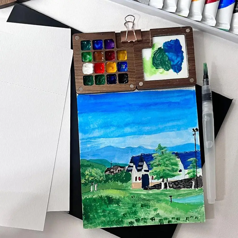 Empty Wooden Watercolor Palette Ins Style Travel Portable Mini Watercolor Acrylic Paint Box Square Tray Box Art Painting Supplie