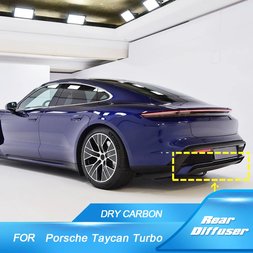 

Сухой диффузор для заднего бампера из углеродного волокна, губа для Porsche Taycan Turbo S Sedan Prepreg, автомобильные комплекты из углеродного волокна, комплекты спойлеров 2019-2022
