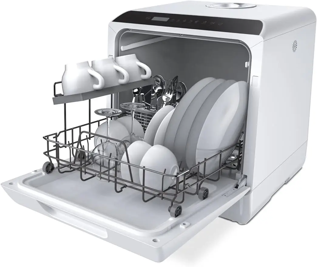 Рабочая посудомоечная машина Hermitlux, 5 программ для мытья, портативная посудомоечная машина с 5-литровым встроенным резервуаром для воды, не требуется соединение ультразвуковая посудомоечная машина домашний резервуар для воды портативная машина для мытья фруктов и овощей автоматический очистител